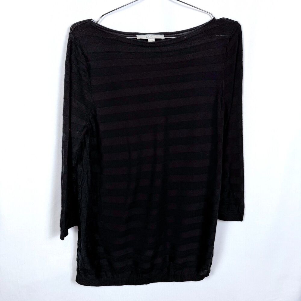 Loft Black Sheer Cotton Blend Stripe Chic Classic Shirt Women XL